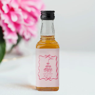 Chic Hand Drawn Pink Champagne Tower Birthday Liquor Bottle Label