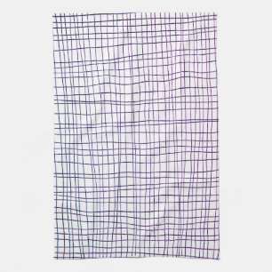 Chic hand drawn stripe grid  purple tea towel