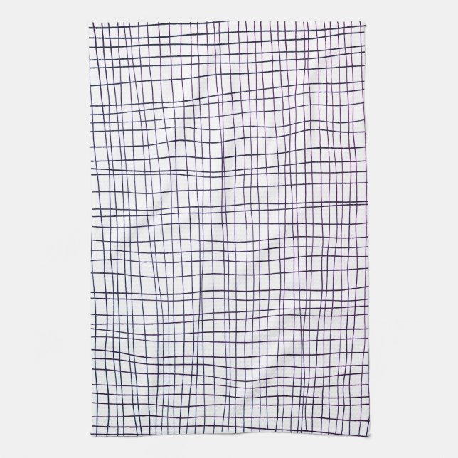 Chic hand drawn stripe grid  purple tea towel (Vertical)