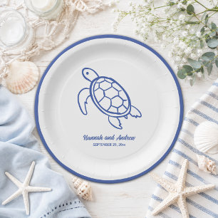 Chic Hand Drawn Turtle Wedding Paper Plate