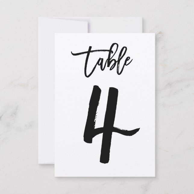 Chic Hand Letter Kraft Table Number Card | Table 4 (Front)