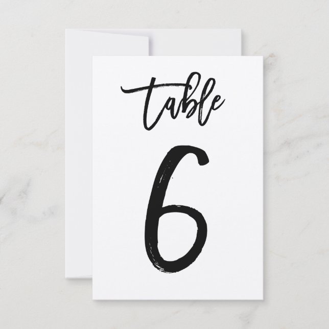 Chic Hand Letter Kraft Table Number Card | Table 6 (Front)