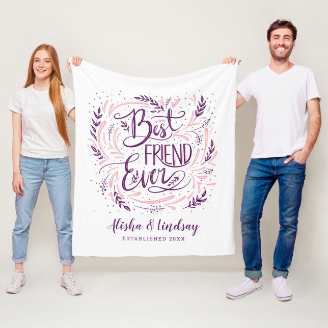 Chic Hand Lettered Best Friend Ever Personalised Fleece Blanket (In Situ)