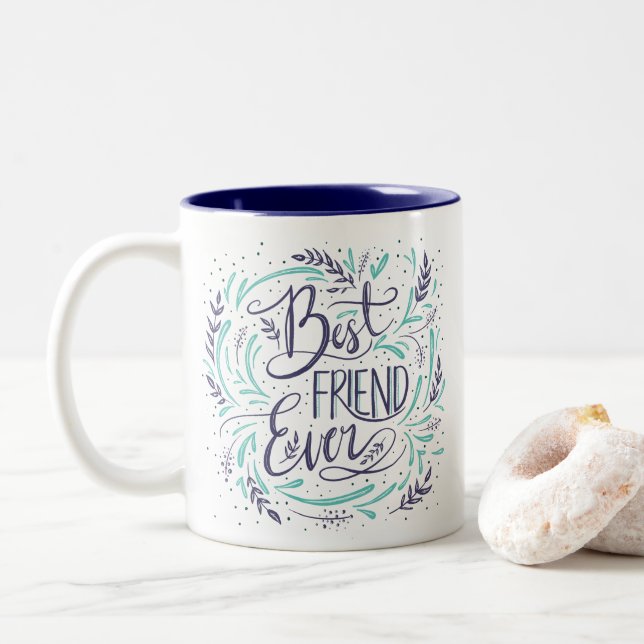 Chic Hand Lettered Best Friend Ever Personalised Two-Tone Coffee Mug (With Donut)