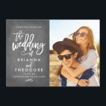 Chic Hand Lettered Chalkboard Save The Date Photo<br><div class="desc">This elegant and modern photo save the date card features a beautiful brush-script font on a faux chalkboard background. Visit the shop to see the rest of the collection from the Chic Typography Gold suite.</div>