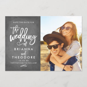 Chic Hand Lettered Chalkboard Save The Date Photo