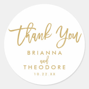 Chic Hand Lettered Gold Thank You Favour Label