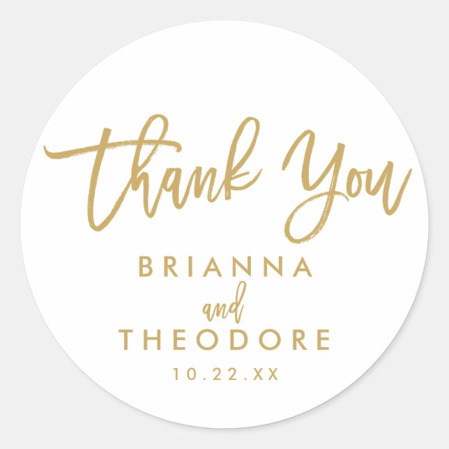 Chic Hand Lettered Gold Thank You Favour Label (Front)