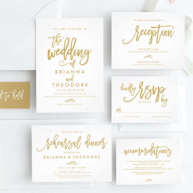 Chic Hand Lettered Gold Wedding Invitation (Creator Uploaded)