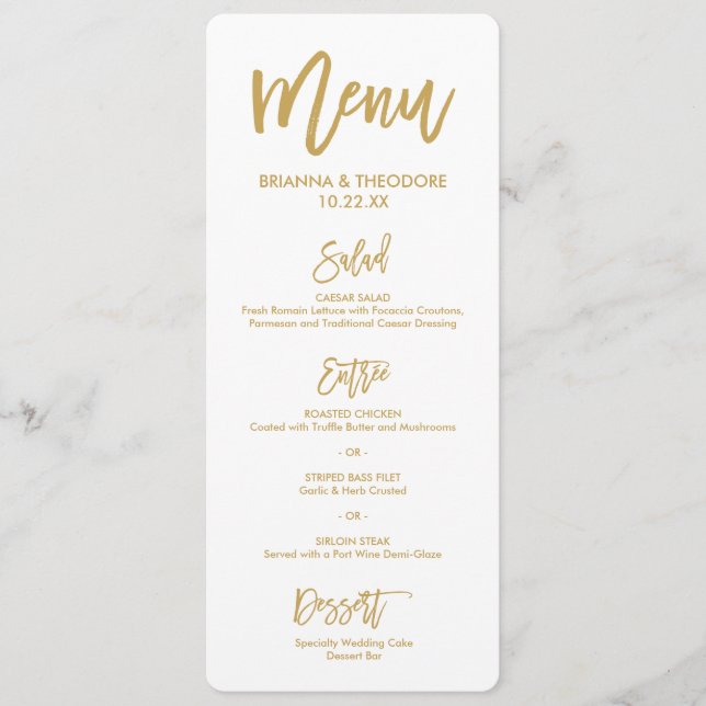 Chic Hand Lettered Gold Wedding Menu Thank You (Front)