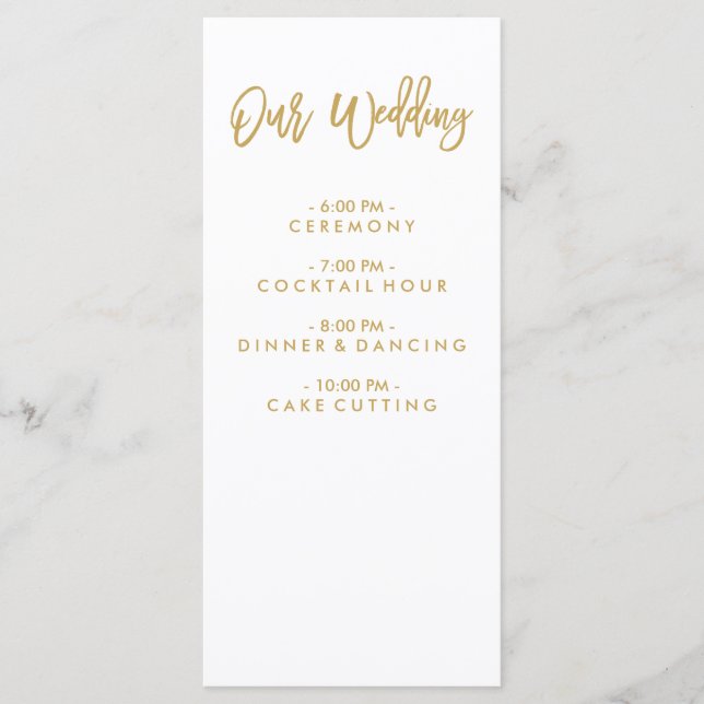 Chic Hand Lettered Gold Wedding program (Front)