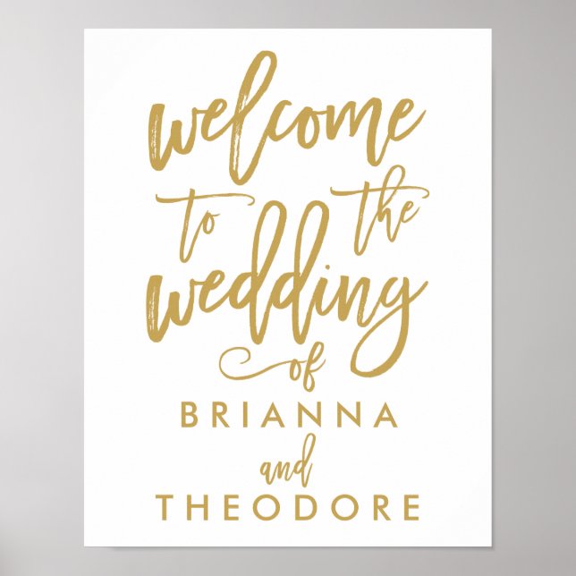 Chic Hand Lettered Gold Wedding Welcome Sign (Front)