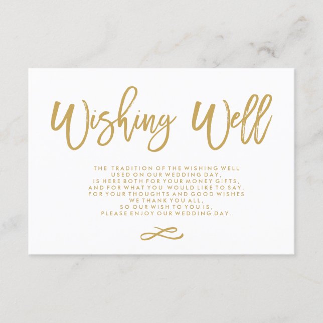 Chic Hand Lettered Gold Wedding Wishing Well Enclosure Card (Front)