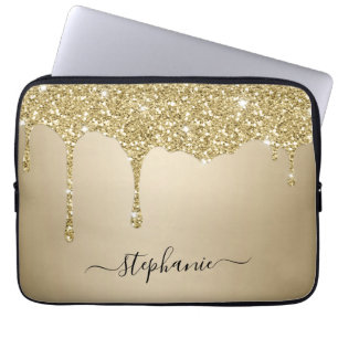 Chic Hand Lettered Name Gold Glitter Sparkle Drips Laptop Sleeve