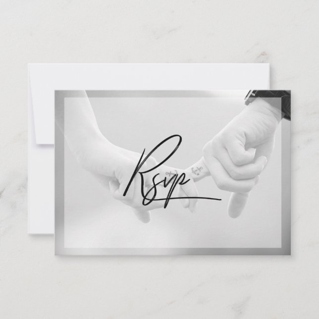 Chic Hand Lettered Photo Wedding RSVP Card (Front)