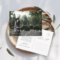 Chic Hand Lettered Photo Wedding Thank You 