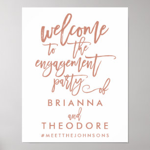 Chic Hand Lettered Rose Engagement Welcome Sign