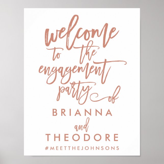 Chic Hand Lettered Rose Engagement Welcome Sign (Front)