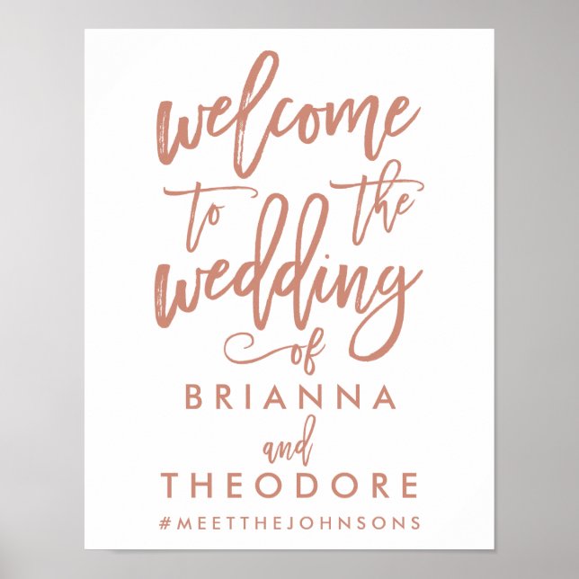 Chic Hand Lettered Rose Wedding Welcome Sign (Front)