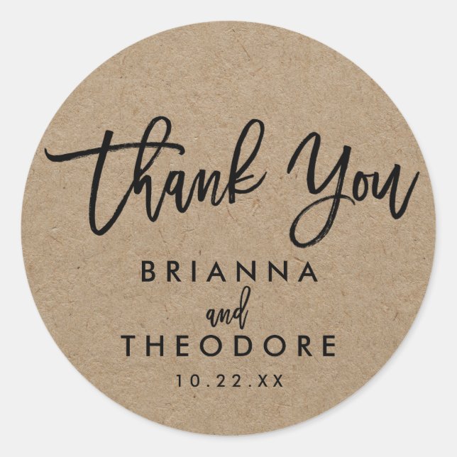 Chic Hand Lettered Rustic Thank You Favour Label (Front)