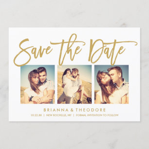 Chic Hand Lettered Save The Date Photo Collage