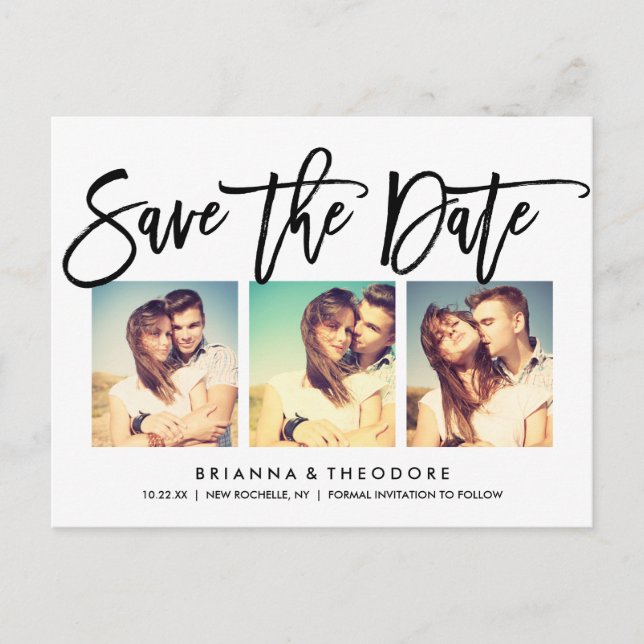 Chic Hand Lettered Save The Date Photo Collage Announcement Postcard (Front)