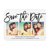Chic Hand Lettered Save The Date Photo Collage