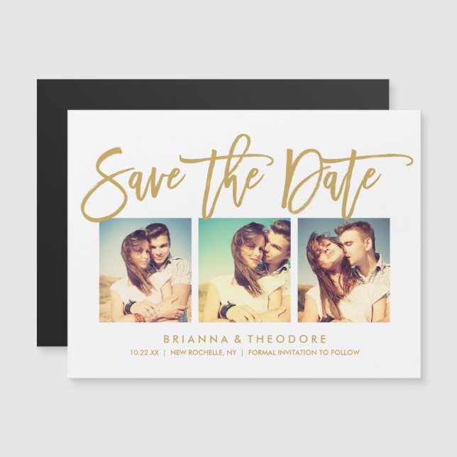 Chic Hand Lettered Save The Date Photo Collage Magnetic Invitation (Front/Back)