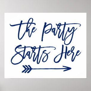Chic Hand Lettered Sign   The Party Starts Here
