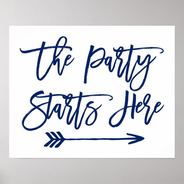 Chic Hand Lettered Sign | The Party Starts Here (Front)