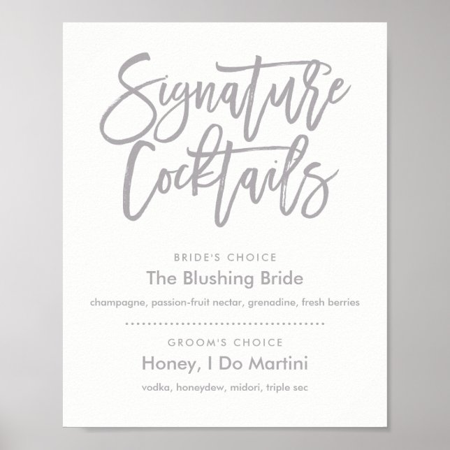 Chic Hand Lettered Signature Cocktails Menu Poster (Front)