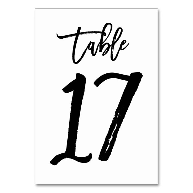 Chic Hand Lettered Table Number Card | Table 17 (Front)