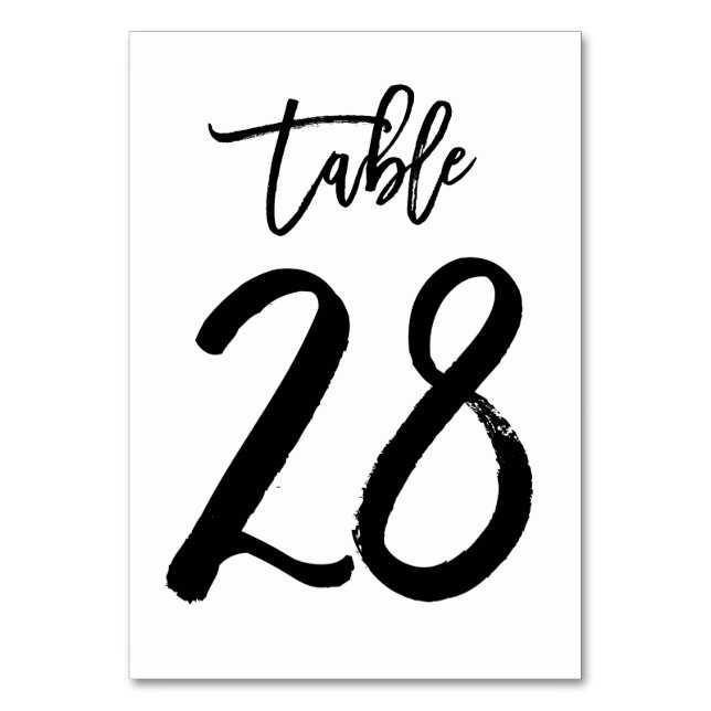 Chic Hand Lettered Table Number Card | Table 28 (Front)