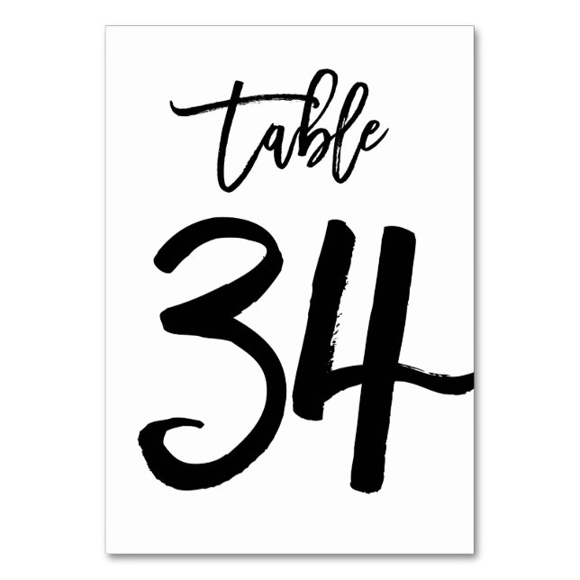 Chic Hand Lettered Table Number Card | Table 34 (Front)