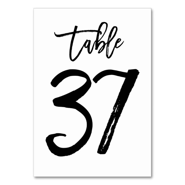 Chic Hand Lettered Table Number Card | Table 37 (Front)