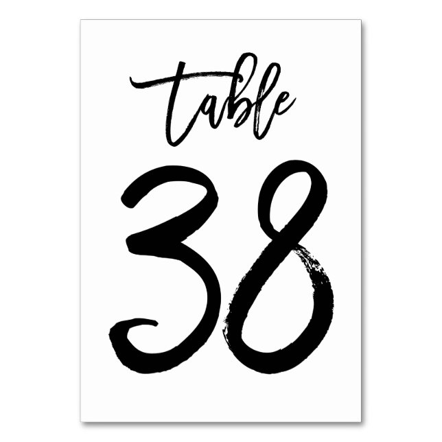 Chic Hand Lettered Table Number Card | Table 38 (Front)