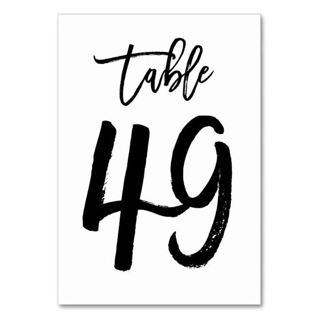 Chic Hand Lettered Table Number Card | Table 49 (Front)