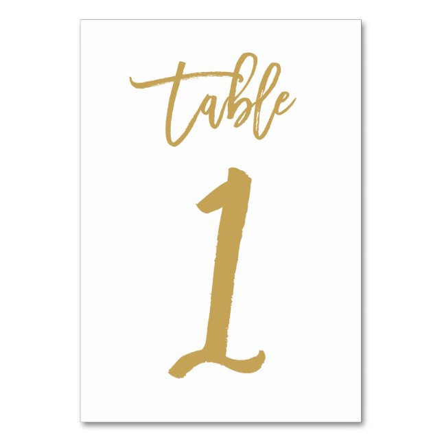 Chic Hand Lettered Table Number Gold  | Table 1 (Front)