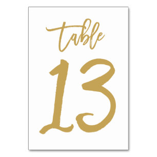 Chic Hand Lettered Table Number Gold   Table 13