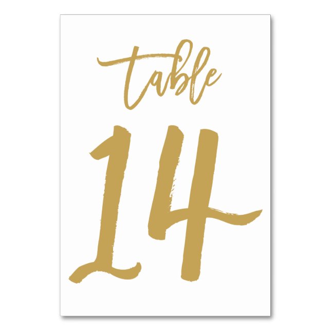Chic Hand Lettered Table Number Gold | Table 14 (Front)