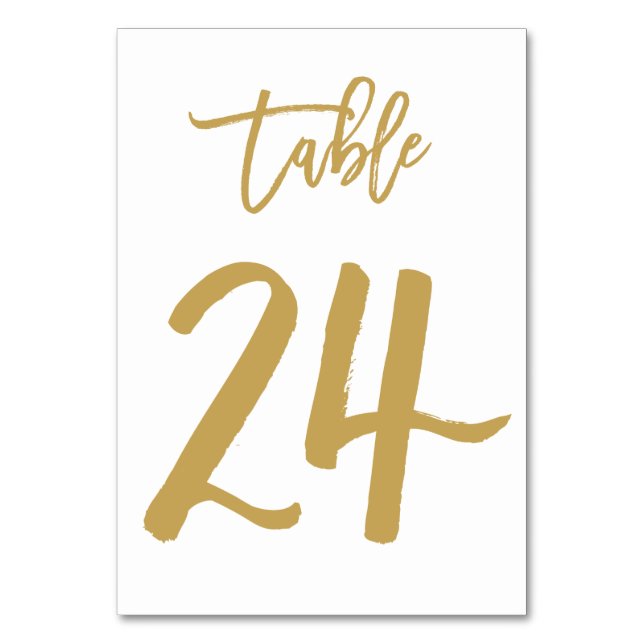Chic Hand Lettered Table Number Gold | Table 24 (Front)