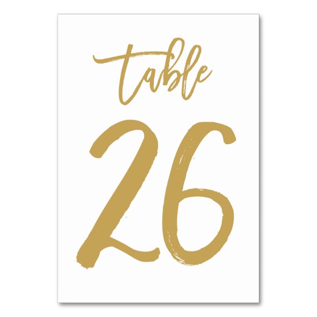 Chic Hand Lettered Table Number Gold | Table 26 (Front)