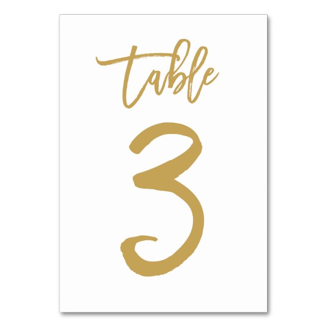 Chic Hand Lettered Table Number Gold | Table 3 (Front)