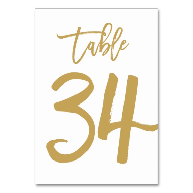 Chic Hand Lettered Table Number Gold | Table 34 (Front)