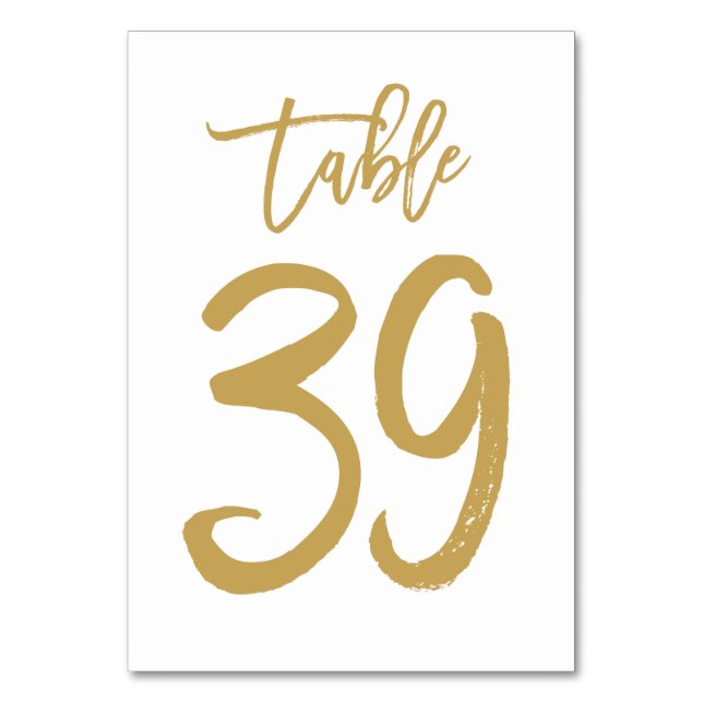 Chic Hand Lettered Table Number Gold | Table 39 (Front)