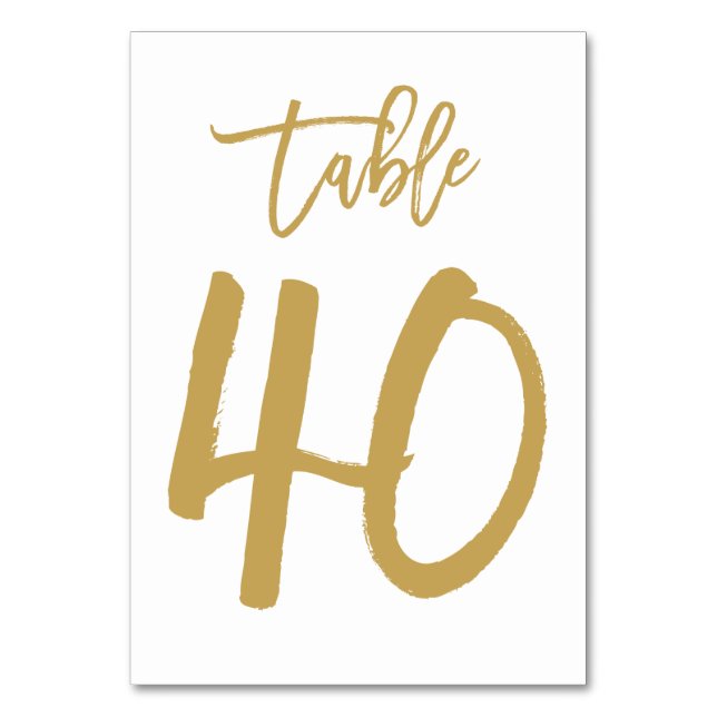 Chic Hand Lettered Table Number Gold | Table 40 (Front)
