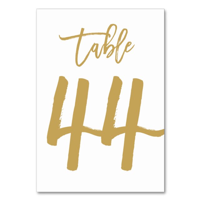 Chic Hand Lettered Table Number Gold | Table 44 (Front)