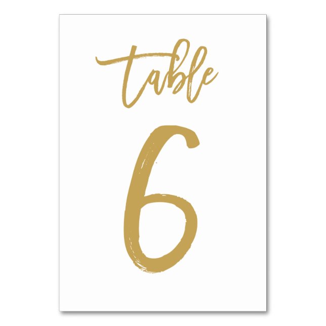 Chic Hand Lettered Table Number Gold | Table 6 (Front)