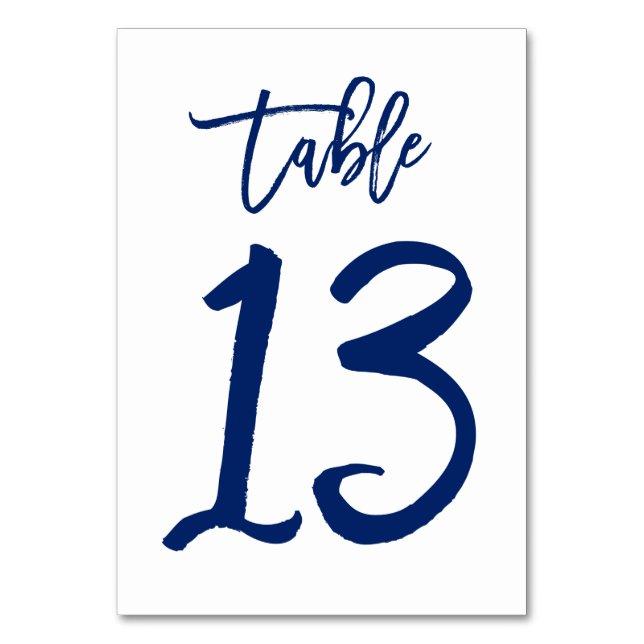 Chic Hand Lettered Table Number Navy | Table 13 (Front)