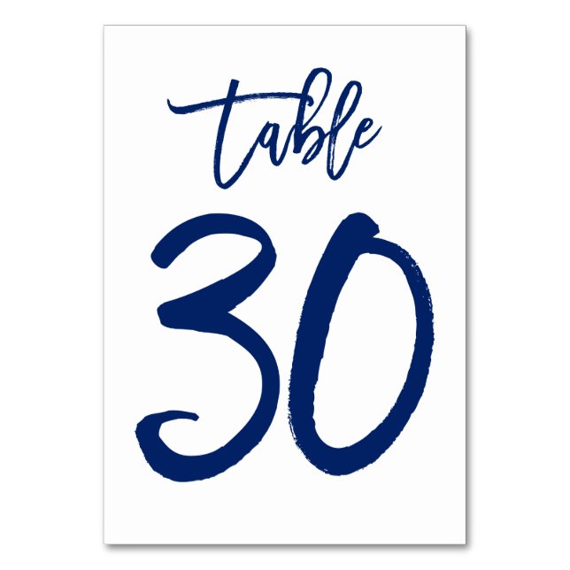 Chic Hand Lettered Table Number Navy | Table 30 (Front)